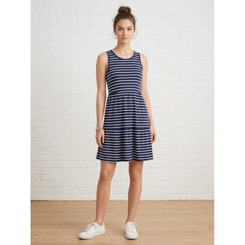 J.Crew Navy Blue White Striped Sleeveless Tiered Mini Dress XXS
